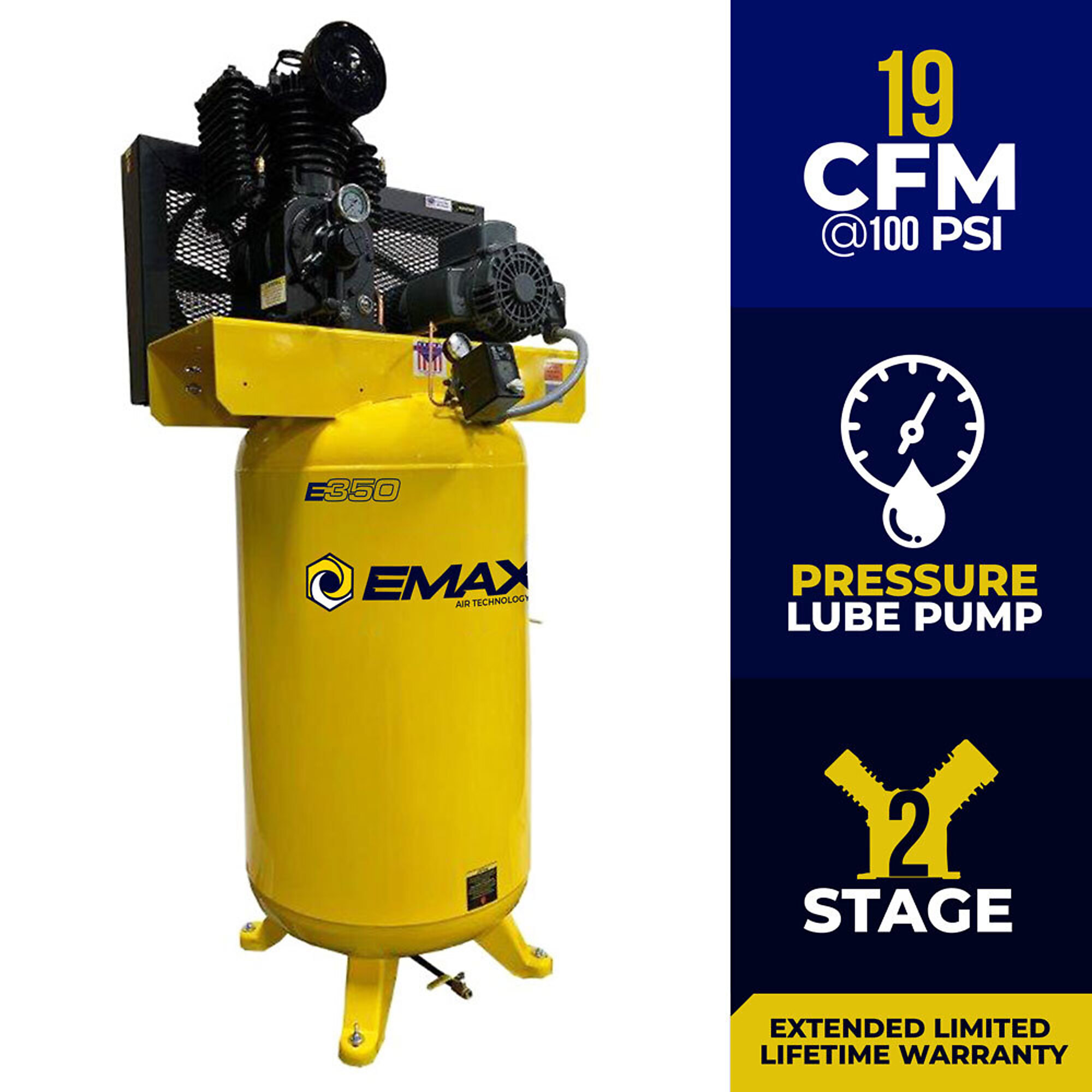 EMAX Industrial 2-Stage Vertical Stationary Air Compressor, 5HP, 80 Gal, 230 Volts, Model# EI05V080I1